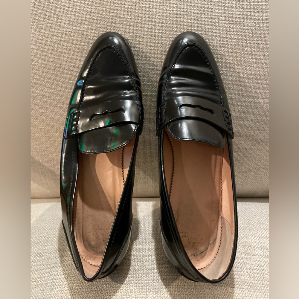 J Crew black patent loafers size 8
